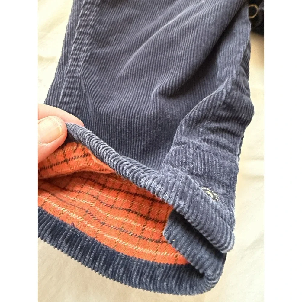 OshKosh B'gosh Navy Blue, Orange Flannel Lined Corduroy overalls size 6-9‎ mo